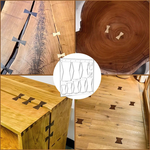 10 In 1 Butterfly Bowtie Inlay Router Template Kit with brass cutting accessories used on various woodworking projects.
