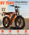 Solid Ride Adult Electric Bike With Upgraded 48V Removable Battery And Dope 1500 Watt Peak Motor designed to zip around suburbs, parked with battery.