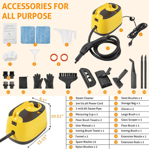 Heavy Duty Handheld Steam Cleaner For Spotless Home Cleaning Powers Through Stubborn Kitchen Grease Tile Scuffs And Carpet Stains Gets The Job Done Without Breaking A Sweat with various cleaning accessories.