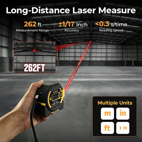 Heavy Duty 3 In 1 Digital Laser Tape Measure With Bright Lcd Backlight And Auto Lock Lever Building Tough As Nails With Pinpoint Accuracy Spanning 262 Feet While Storing Measurements For Quick Layouts That Actually Nail It Every Single Time