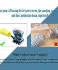 Comparison of Universal Quick Connector For DeWalt Dust Extractor 1-1/4 Inch Hose with improper tape connection on sander