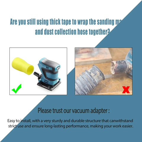 Comparison of Universal Quick Connector For DeWalt Dust Extractor 1-1/4 Inch Hose with improper tape connection on sander