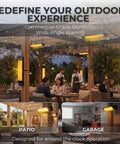 Infrared 1500W Outdoor Patio Heater For Gazebos Pergolas Decks Garages Backyards And Restaurants With Wall And Post Mounted Setup