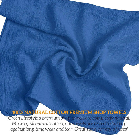 Blue Cotton Shop Towels 12 By 14 Inches Heavy Duty Workhorse Pack Of 100 Reusable Absorbent Cleaning Rags
