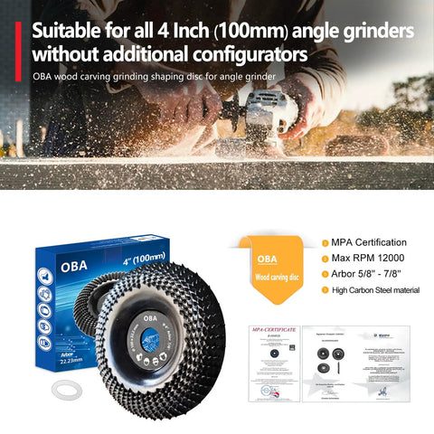 4 Inch Wood Shaping Wheel for Angle Grinders With 5/8 Inch Arbor and 7/8 Inch Conversion Ring Included, versatile use image