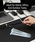 Person using Heavy Duty 12 Inch White Zip Cable Ties 100 Pack With 40 Lbs Tensile Strength Self Locking Premium Nylon Cables