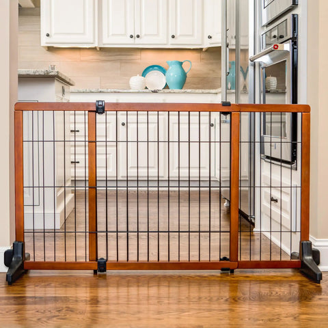 Extra Tall 28 Inch Freestanding Dog Gate, Super Wide 40 To 70 Inch Adjustable, Wooden Pet Gate for doorways and hallways
