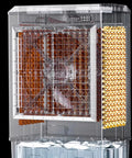 Industrial Grade Heavy Duty Evaporative Swamp Cooler With Remote And 12 Hour Timer Rock Solid Metal Design internal view with fan and cooling pad