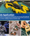 Images of wide applications with 40 Piece Model Tools Kit For Gundam Building And Repair, including car, Gundam model, and craft assembly.
