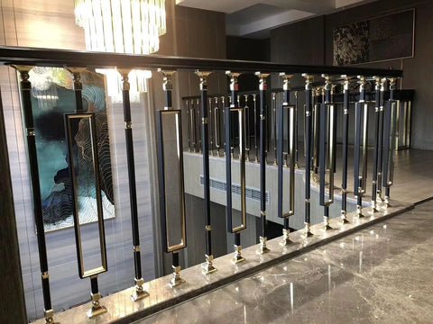 Top Notch Gold Aluminum Stair Balusters With Adjustable Railing Spindles crafted for indoor patio and deck use, showcasing a stylish design.