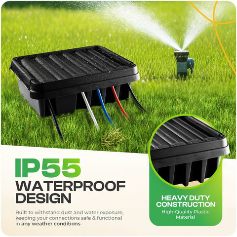 Dope Weatherproof Indoor Outdoor Power Cord Enclosure For Timers Cords Transformers Power Strips Lights And Tools IP55 Waterproof Box Black Medium Size in garden setting