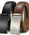 Men's Leather Ratchet Belt 2 Pack With Adjustable Fit And Removable Buckle 35mm Wide Slick Click System, black and brown