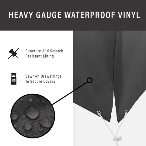 All Weather Outdoor Coffee Table Cover For Backyard Waterproof Patio Table Cover Heavy Duty Black Shield Protects From Sun Rain Snow Dirt Fits Most Standard Coffee Tables Keeps Your Furniture Looking New heavy gauge waterproof vinyl with drawstring and puncture-resistant lining detail
