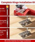 Complete Hinge Installation Kit featuring router bit, self-centering bit, and driver bit for precise hinge setup.
