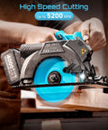 Heavy Duty 6-1/2 Inch Cordless Circular Saw Featuring Twin 21V 8000 Mah Battery Set And Rapid Charger Kit for high-speed cutting.
