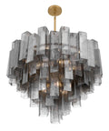 Top Shelf 15 Light Pendant Fixture Featuring Authentic Legacy Brass Finishes And Hand Crafted Grey Smoke Glass, 33x26 inch, modern design.