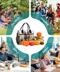 Desert Cowboy Insulated Nylon Lunch Bag For Women With Adjustable Shoulder Strap shown with fruits for picnics, camping, office, school.
