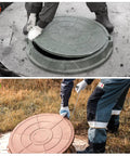 Person using 15.15 Inch Stainless Steel Manhole Cover Hook With T Handle Beefy Heavy Duty Lift Hook Tool to lift manhole covers
