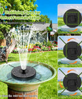 Solar Bird Bath Fountain With Colorful LED Lights And Adjustable Spray Heights Three Point Five Watt Glass Solar Pump