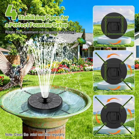 Solar Bird Bath Fountain With Colorful LED Lights And Adjustable Spray Heights Three Point Five Watt Glass Solar Pump