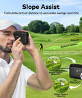 Man using 1200Yards Golf Range Finder With Slope And Flag Lock Vibration 7X Magnification Lightweight Rechargeable Handheld Range Finder on golf course