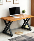 Desk with Heavy Duty Black Metal Table Legs Set Of 2 28 Inch High T Shape Iron Desk Legs For DIY Dining Tables And Desks Supports Up To 800 Pounds Modern Matte Finish Look.
