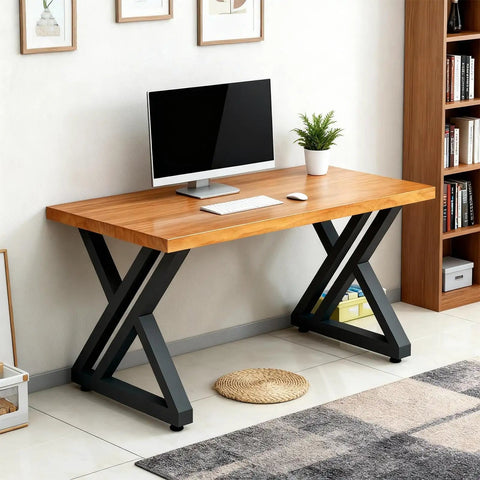Desk with Heavy Duty Black Metal Table Legs Set Of 2 28 Inch High T Shape Iron Desk Legs For DIY Dining Tables And Desks Supports Up To 800 Pounds Modern Matte Finish Look.