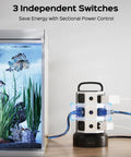 10ft Power Strip Tower Surge Protector With 13A, 12 Outlets And 6 USB Ports next to aquarium on desk