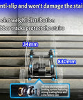 Heavy Duty Motorized Stair Climbing Dolly With Electric Hand Truck, 6 Point Stable Rubber Tracks showing 6-point weight distribution on stairs.
