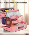 Open pink Heavy Duty Fireproof Document Safe Box With Lock Portable Hard Shell Water Resistant File Safe For Important Docs Passports Laptops And More In Pink Today.