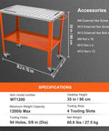 Tough As Nails Steel Welding Table 36 By 18 Inch Portable Workbench with shelf, tools slots, and easy roll casters.