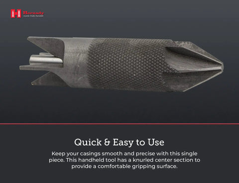 Hornady Deluxe 4-Blade Chamfer And Deburring Tool Double Ended Case Prep Reloading Gear with knurled handle for easy grip.