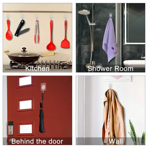 Heavy Duty Adhesive Hooks Up To 11 Lbs Seamless Clear Wall Hangers Without Nails 8 Pack in kitchen, shower, door, wall