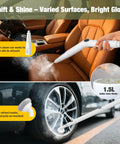 Heavy Duty Steam Crusher Blasts Through Gunk Stat With Five Bar Pressure And Industrial Stainless Boiler Ships Ready With A Twenty Piece Accessory Kit To Handle Every Mess Today. Handheld steam cleaner in action, cleaning car seats and tires.