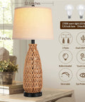 Set Of 2 27 Inch Farmhouse Coastal Rattan Table Lamps With Dual USB Ports And 3 Way Dimmable Touch Control LED Bulbs Included