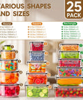 Airtight 50 Piece Food Storage Set With Lids For Meal Prep, Leak Proof BPA Free Plastic Containers stacked in assorted sizes