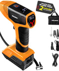 Dope Bullseye Pro Digital Tire Inflator with Auto Shutoff and LED Display 150 PSI Car Air Pump in orange with accessories