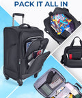 BAGSMART 20-inch expandable carry-on luggage with spinner wheels, black; 2-piece set including a duffle bag
