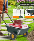 Person using Workhorse Two Wheel Wheelbarrow Cart With 330 Pound Capacity Plastic And Steel Garden Wagon hauling garden materials