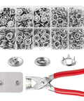 100 Full Snap Button Sets 9.5mm Metal Snaps With Silver Hollow Prongs Includes Pliers Press Tool Kit For DIY Clothing, Sewing And Crafts 400 Pieces Total