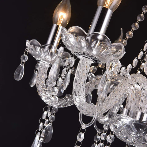 Close-up of Dope Modern 12 Light K9 Crystal Chandelier Pendant Ceiling Light with clear glass drops, no bulbs, European style.