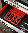 Beefy Eight Piece One Half Inch Drive Pipe Plug Socket Set SAE Chrome Molybdenum Steel CRMO in red storage case