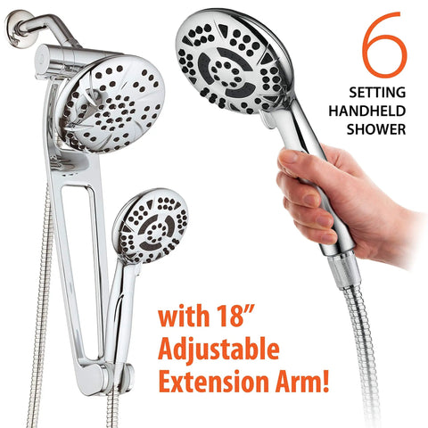 High-Pressure 3-Way Shower Spa Combo With Adjustable 18-Inch Extension Arm, 6-Inch Rain Overhead Shower And 6-Setting Handheld