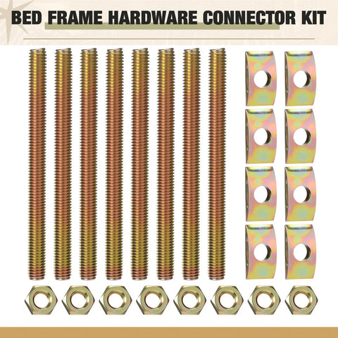 Bed Frame Hardware Connector Kit 24 Sets M8x100mm Four In One Connectors With Bolts Nuts And Half Moon Spacers