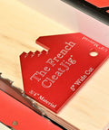 Solid As A Rock Heavy Duty Aluminum French Cleat Jig Built For Tight Cuts And Easy Assembly To Hack Together Custom Wall Shelves Tool Racks And Serious Shop Storage That Looks Hella Sharp, red jig on wood for angled cuts.
