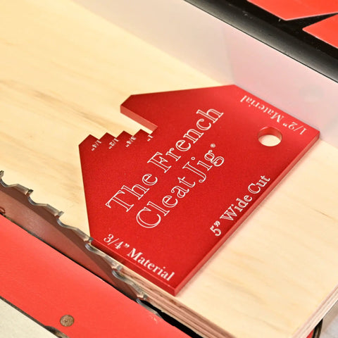 Solid As A Rock Heavy Duty Aluminum French Cleat Jig Built For Tight Cuts And Easy Assembly To Hack Together Custom Wall Shelves Tool Racks And Serious Shop Storage That Looks Hella Sharp, red jig on wood for angled cuts.