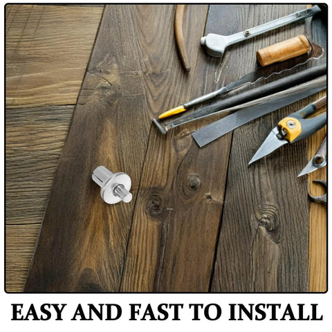 Aluminum Blind Rivets Kit 200 Pcs Heavy Duty High Strength Expanding Rivets on wooden surface with tools for home projects.