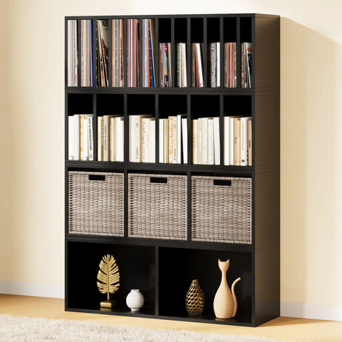 DIY Modular Cube Bookcase System With 23 Cube Open Shelves Stackable And Expandable Cube Set For Books Black