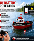 1/72 RC Tugboat For Pools And Lakes With 2.4Ghz Remote High Speed Propulsion LED Lights Low Battery Alarm Easy Steering