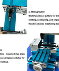 Milling cutter and vise details of Badass Mini Metal Milling And Drilling Machine Combined With A Solid Benchtop Wood Lathe Setup.